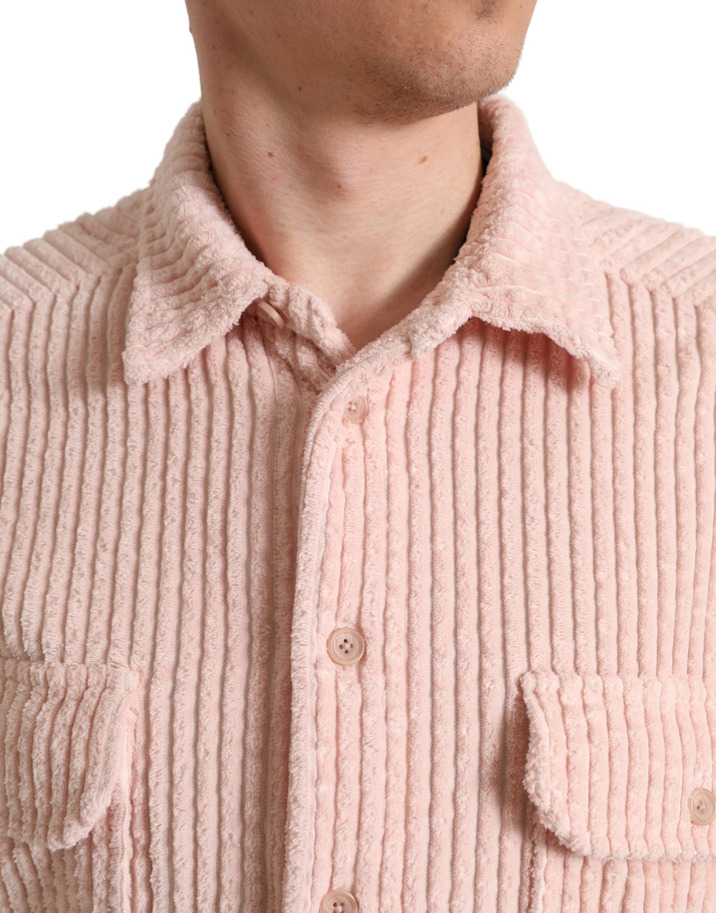 Pink Cotton Collared Button Shirt Sweater