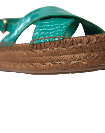 Green Leather Platform Espadrille Sandal Shoes