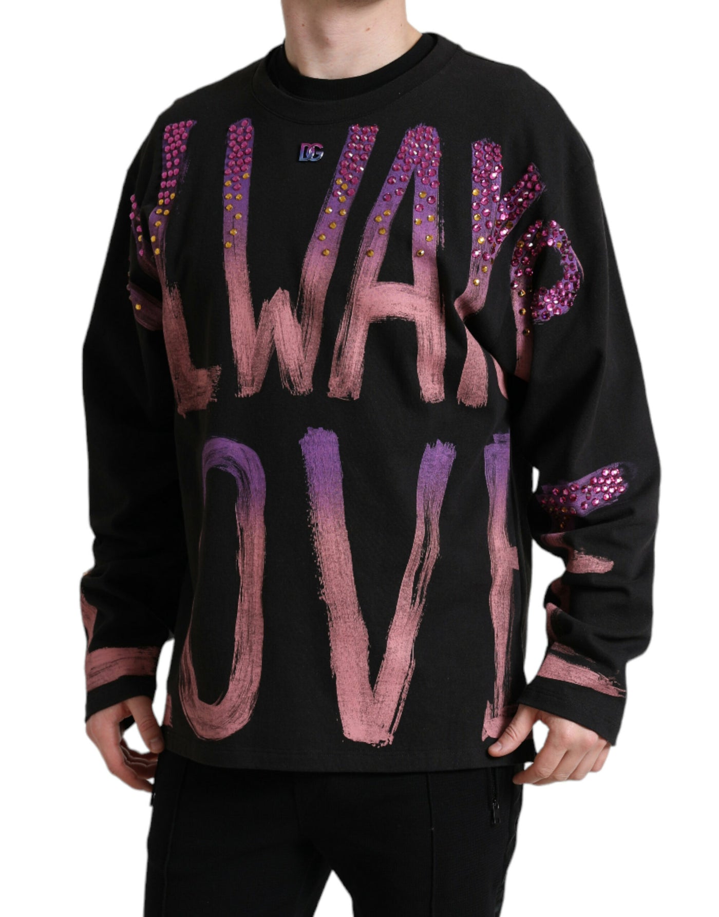 Black Embellished Crewneck Pullover Sweater