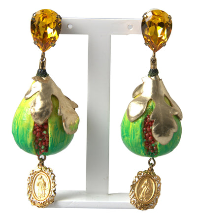 Green Fig Crystal Clip On Dangling Jewelry Earrings