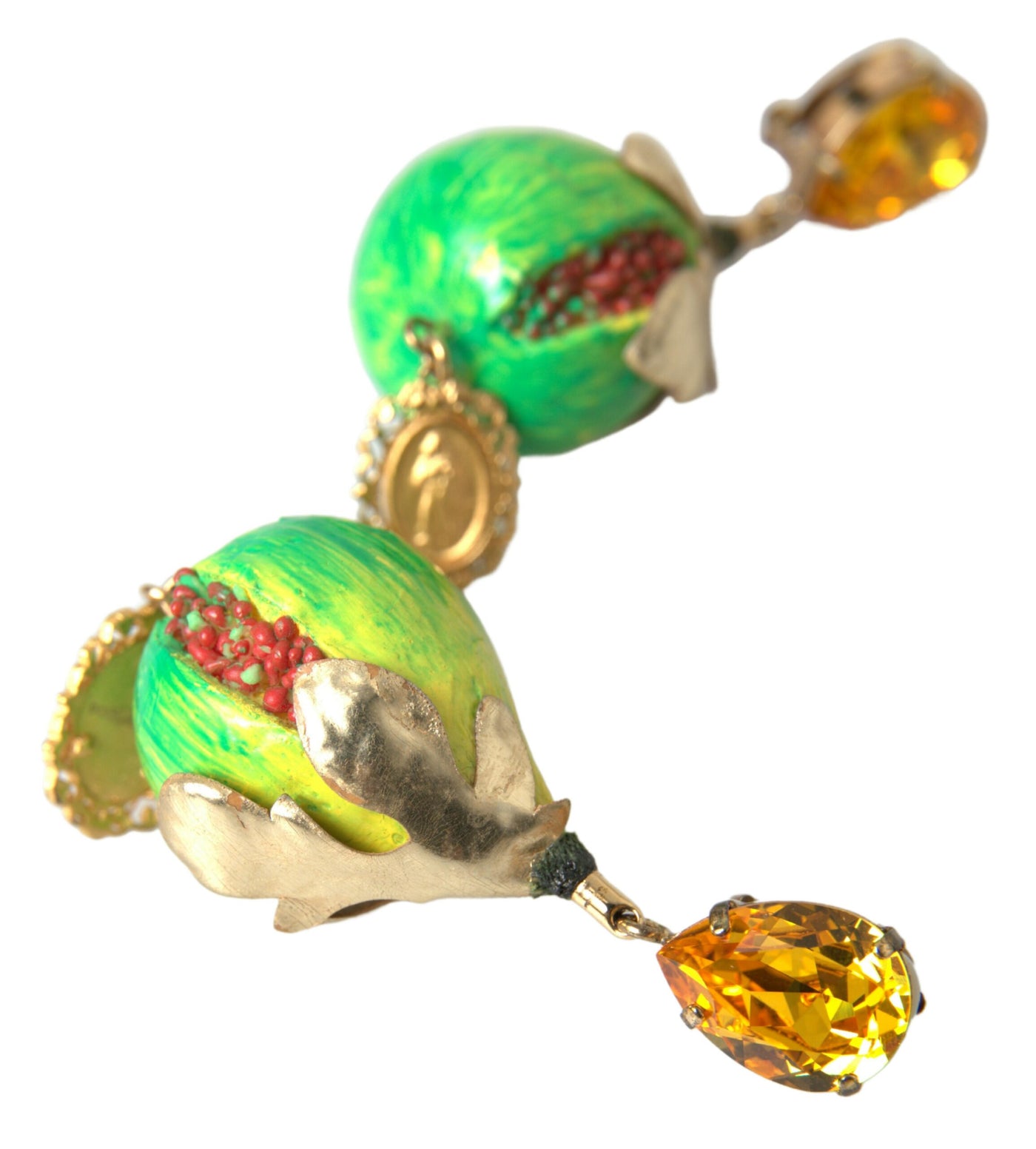 Green Fig Crystal Clip On Dangling Jewelry Earrings