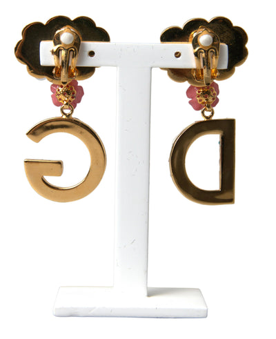 Gold Crystal LOVE DG Clip On Dangling Jewelry Earrings