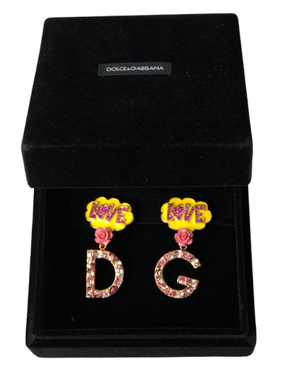 Gold Crystal LOVE DG Clip On Dangling Jewelry Earrings