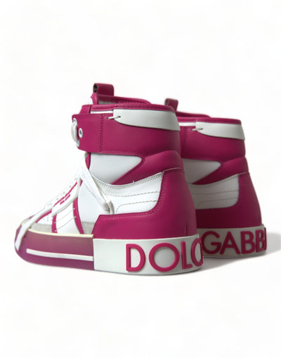 Pink White Leather High Top Sneakers Shoes