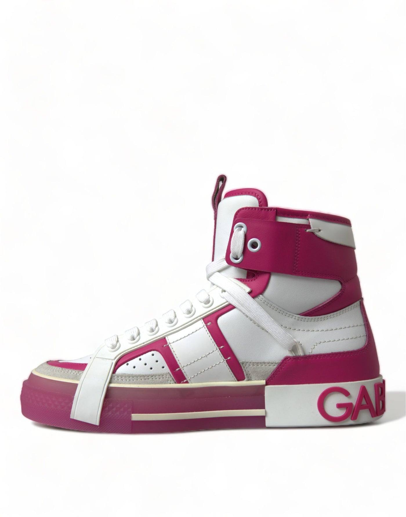 Pink White Leather High Top Sneakers Shoes