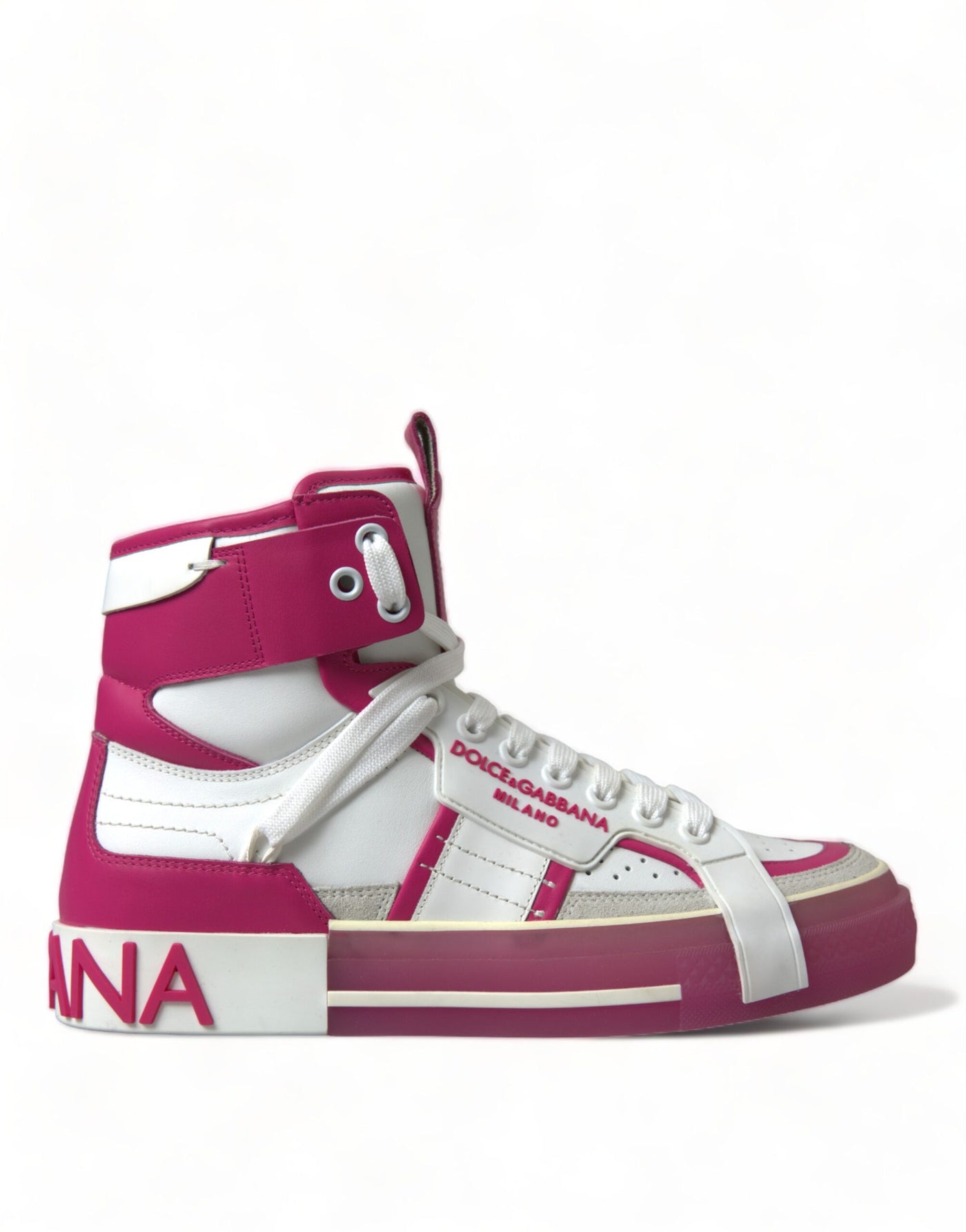 Pink White Leather High Top Sneakers Shoes