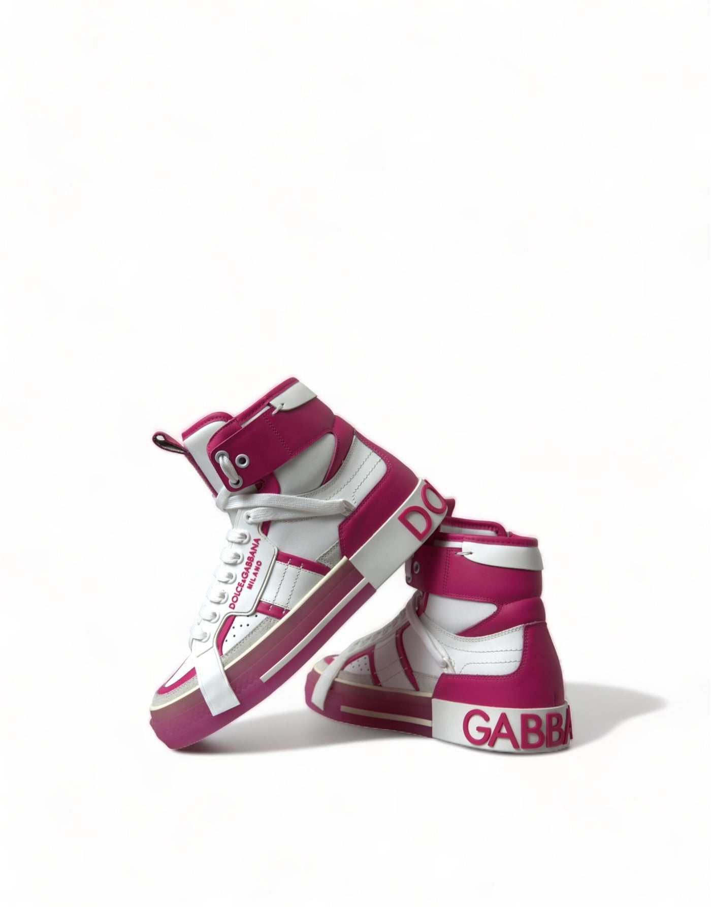 Pink White Leather High Top Sneakers Shoes