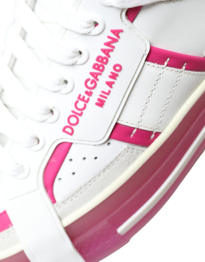 Pink White Leather High Top Sneakers Shoes