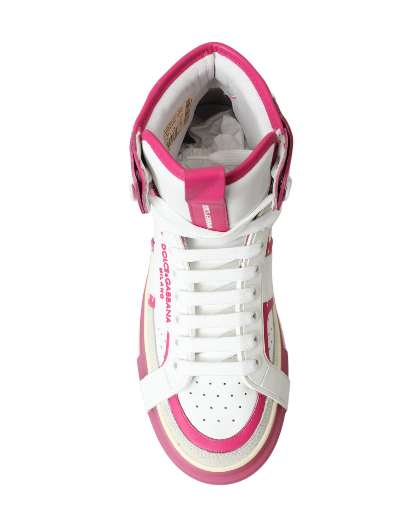 Pink White Leather High Top Sneakers Shoes