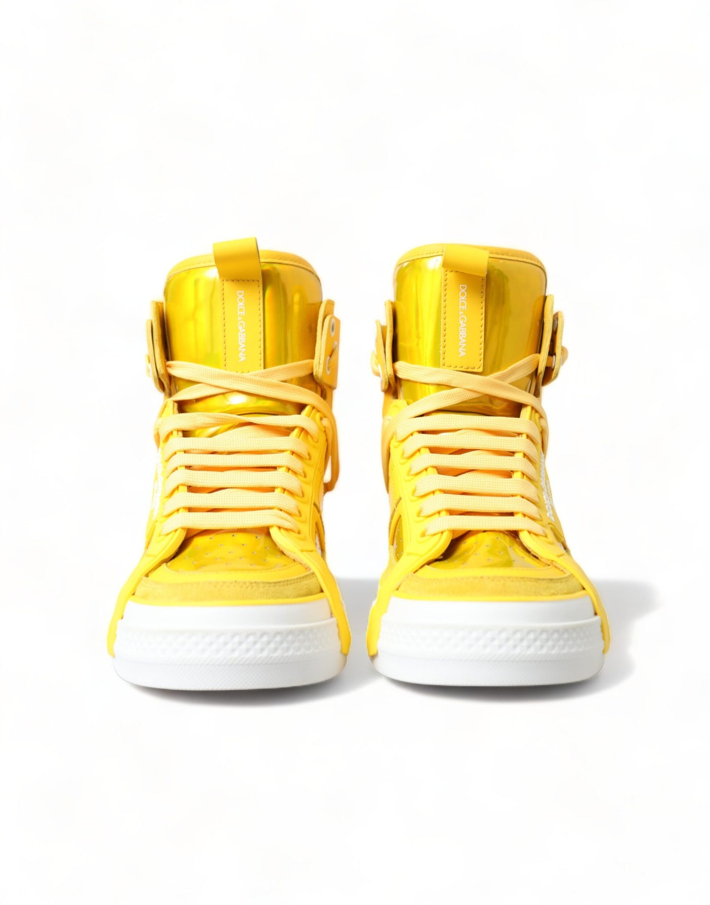 Yellow White Leather High Top Sneakers Shoes