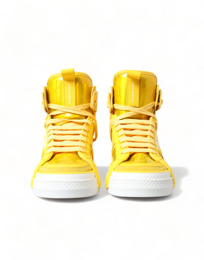 Yellow White Leather High Top Sneakers Shoes