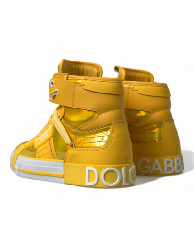 Yellow White Leather High Top Sneakers Shoes