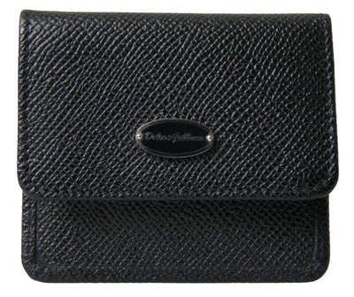 Black Textured Leather Bifold Logo Coin Purse Wallet