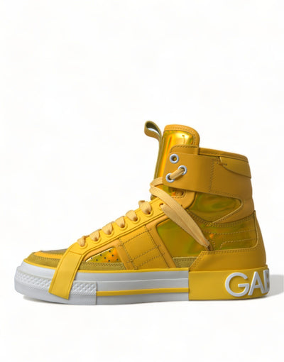 Yellow White Leather High Top Sneakers Shoes