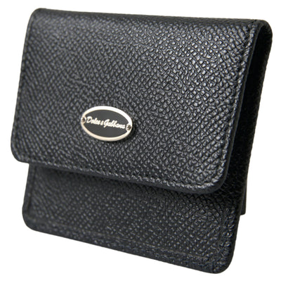 Black Textured Leather Bifold Logo Coin Purse Wallet