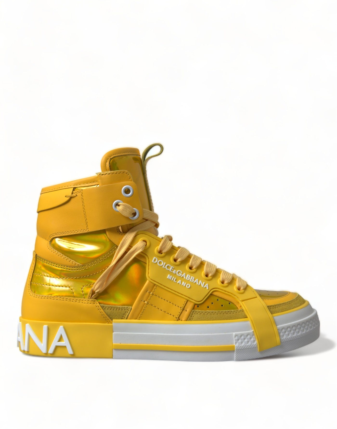 Yellow White Leather High Top Sneakers Shoes