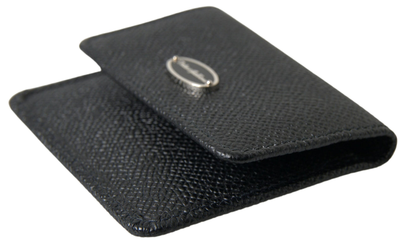 Black Textured Leather Bifold Logo Coin Purse Wallet