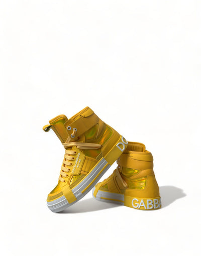 Yellow White Leather High Top Sneakers Shoes