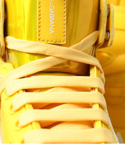 Yellow White Leather High Top Sneakers Shoes