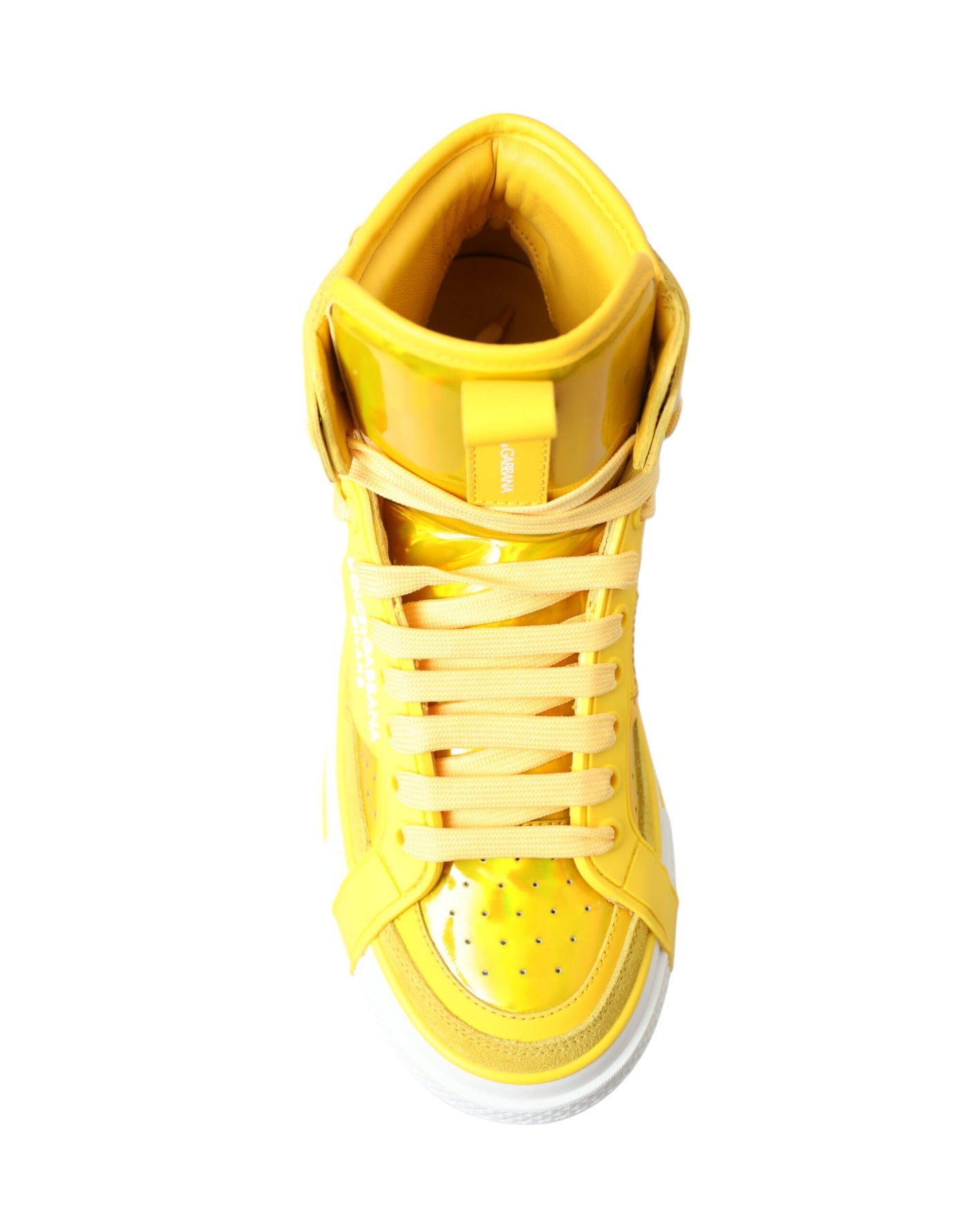 Yellow White Leather High Top Sneakers Shoes