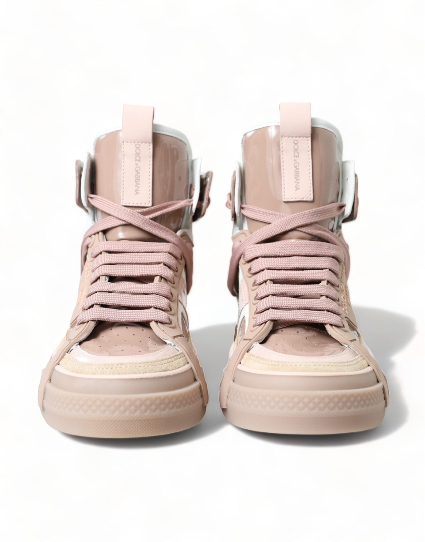 Nude Pink Leather High Top Sneakers Shoes