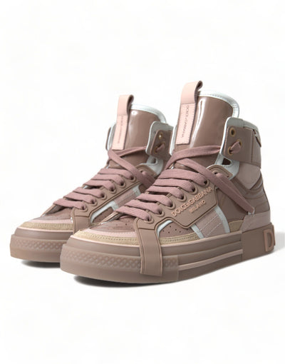 Nude Pink Leather High Top Sneakers Shoes