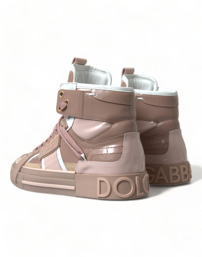 Nude Pink Leather High Top Sneakers Shoes