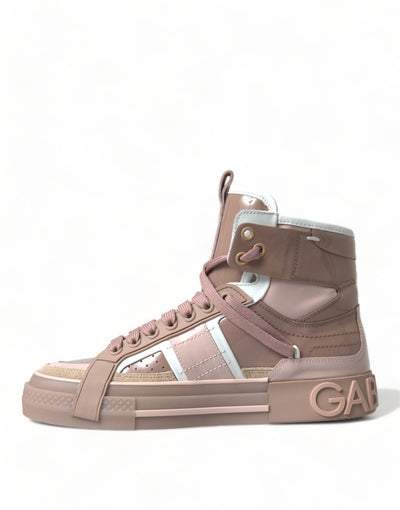 Nude Pink Leather High Top Sneakers Shoes