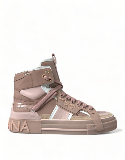 Nude Pink Leather High Top Sneakers Shoes