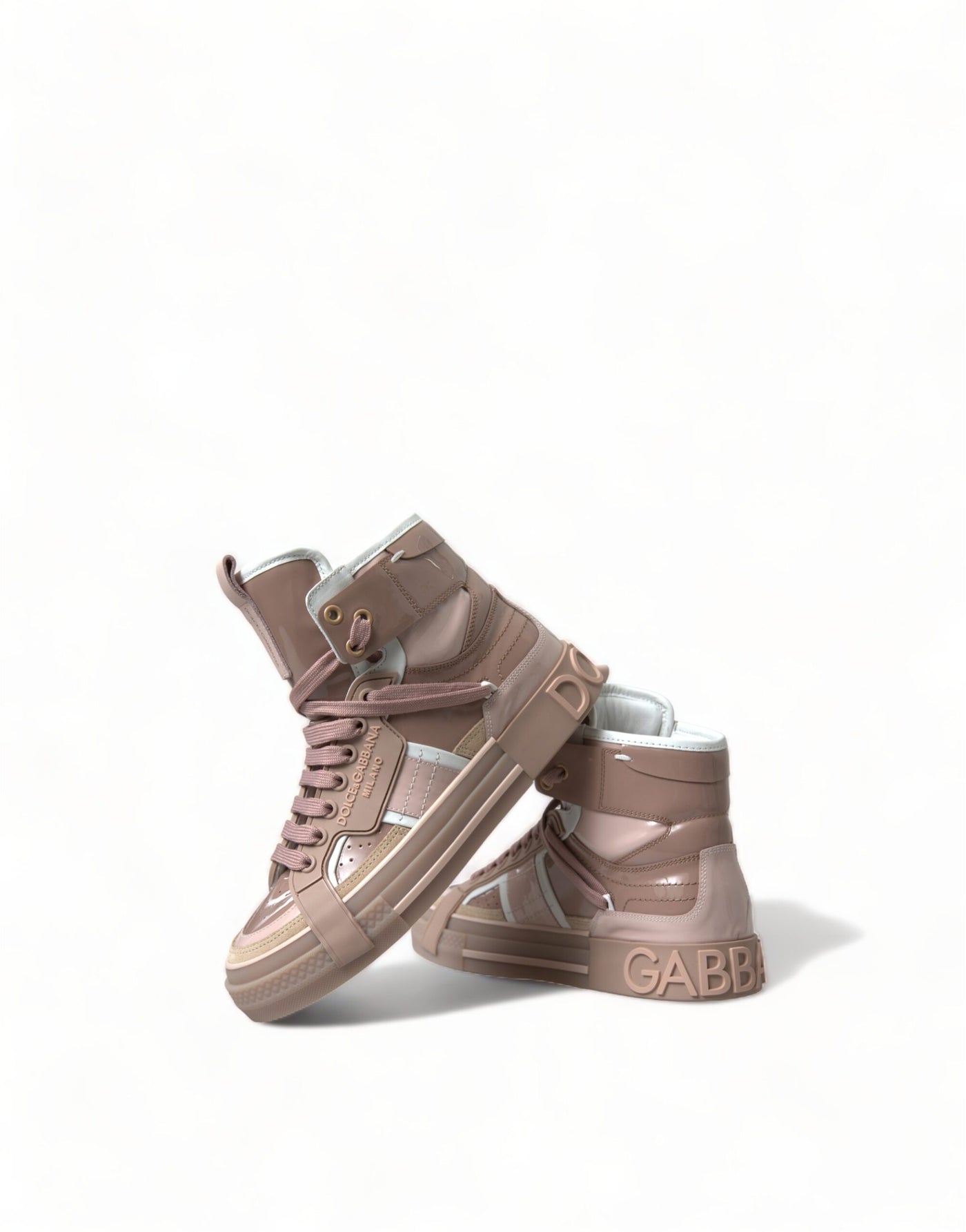 Nude Pink Leather High Top Sneakers Shoes