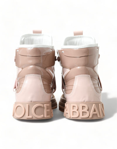 Nude Pink Leather High Top Sneakers Shoes