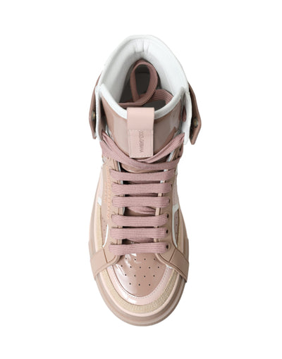 Nude Pink Leather High Top Sneakers Shoes