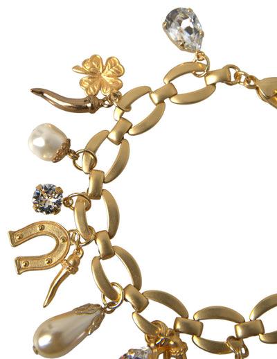 Gold Tone Faux Pearl Crystal Embellished Charm Bracelet