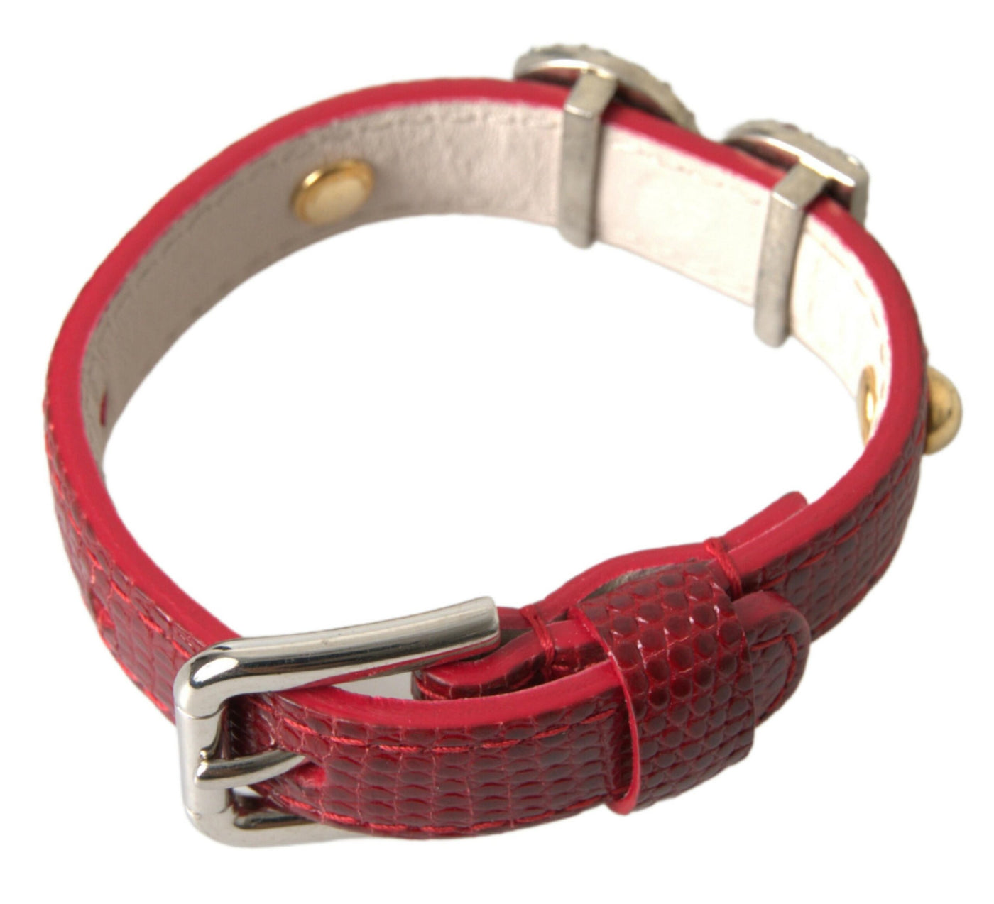 Red Iguana Leather DG Logo Crystals Bracelet