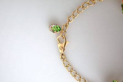 Gold Brass Oranges Flowers Crystal Chain Link Necklace