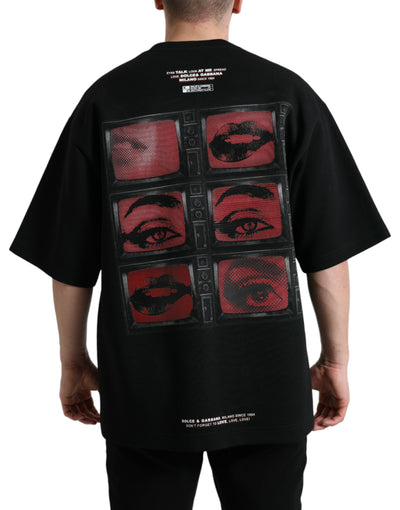 Black Eyes Print Cotton Round Neck T-shirt