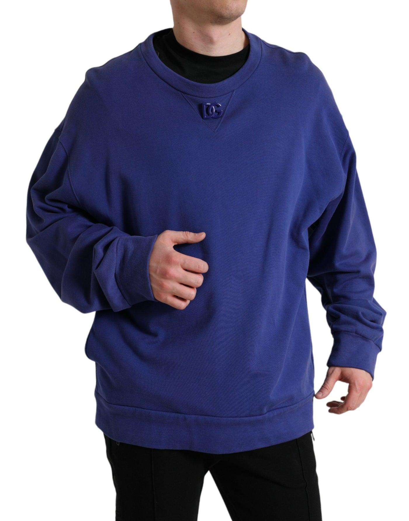 Royal Blue Cotton Crewneck Pullover Sweater