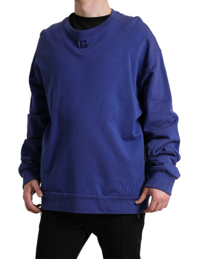 Royal Blue Cotton Crewneck Pullover Sweater