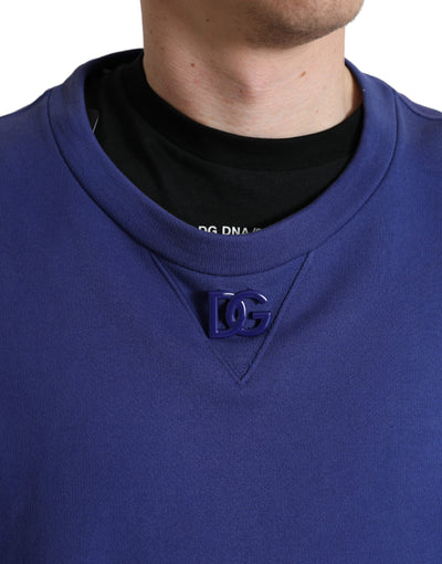 Royal Blue Cotton Crewneck Pullover Sweater