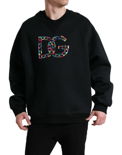 Black Logo Crystal Pullover Sweater