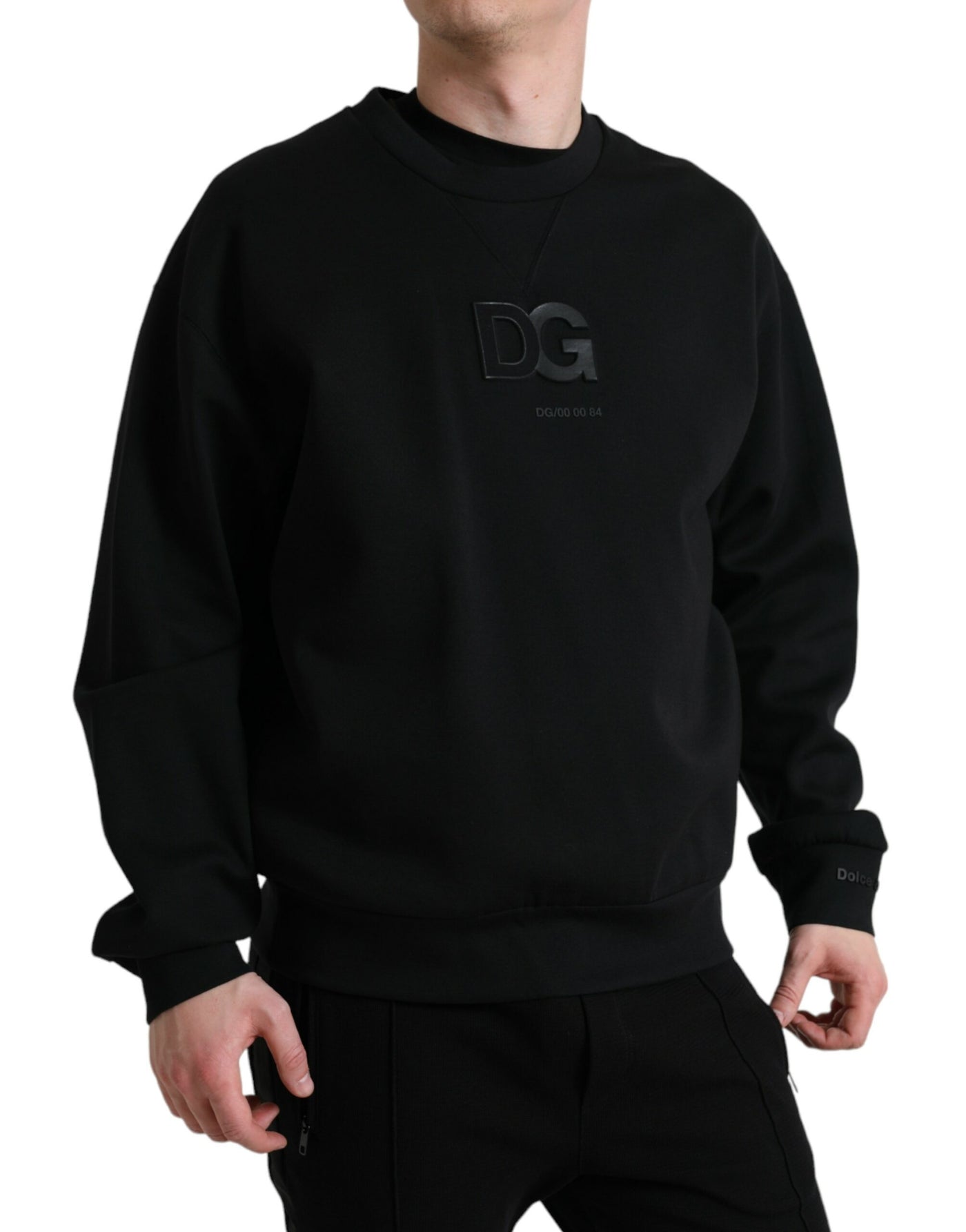 Black Logo Patch Crew Neck Pullover Sweater