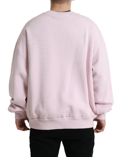 Pink Embroidered Crew Neck Pullover Sweater