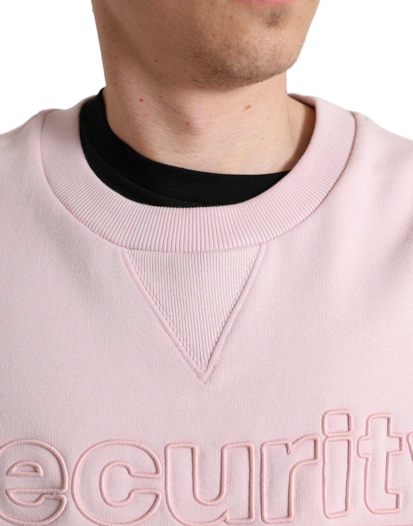 Pink Embroidered Crew Neck Pullover Sweater