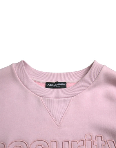 Pink Embroidered Crew Neck Pullover Sweater