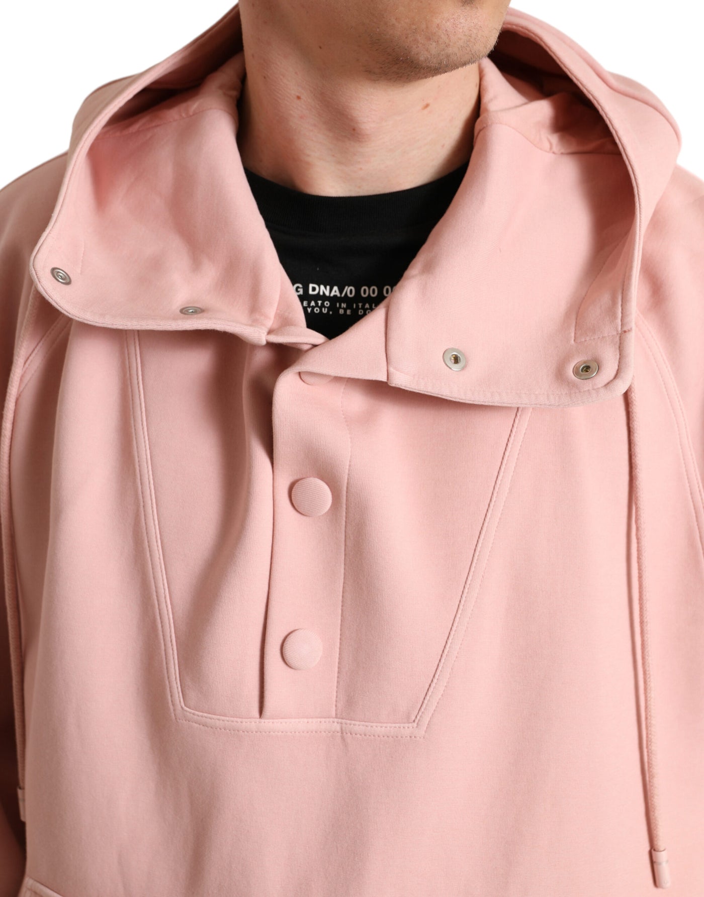 Pink Cotton Hooded Pockets Pullover Sweater