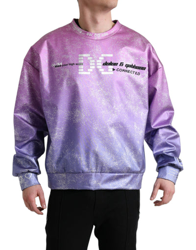 Pink Purple Logo Print Men Pullover Sweater