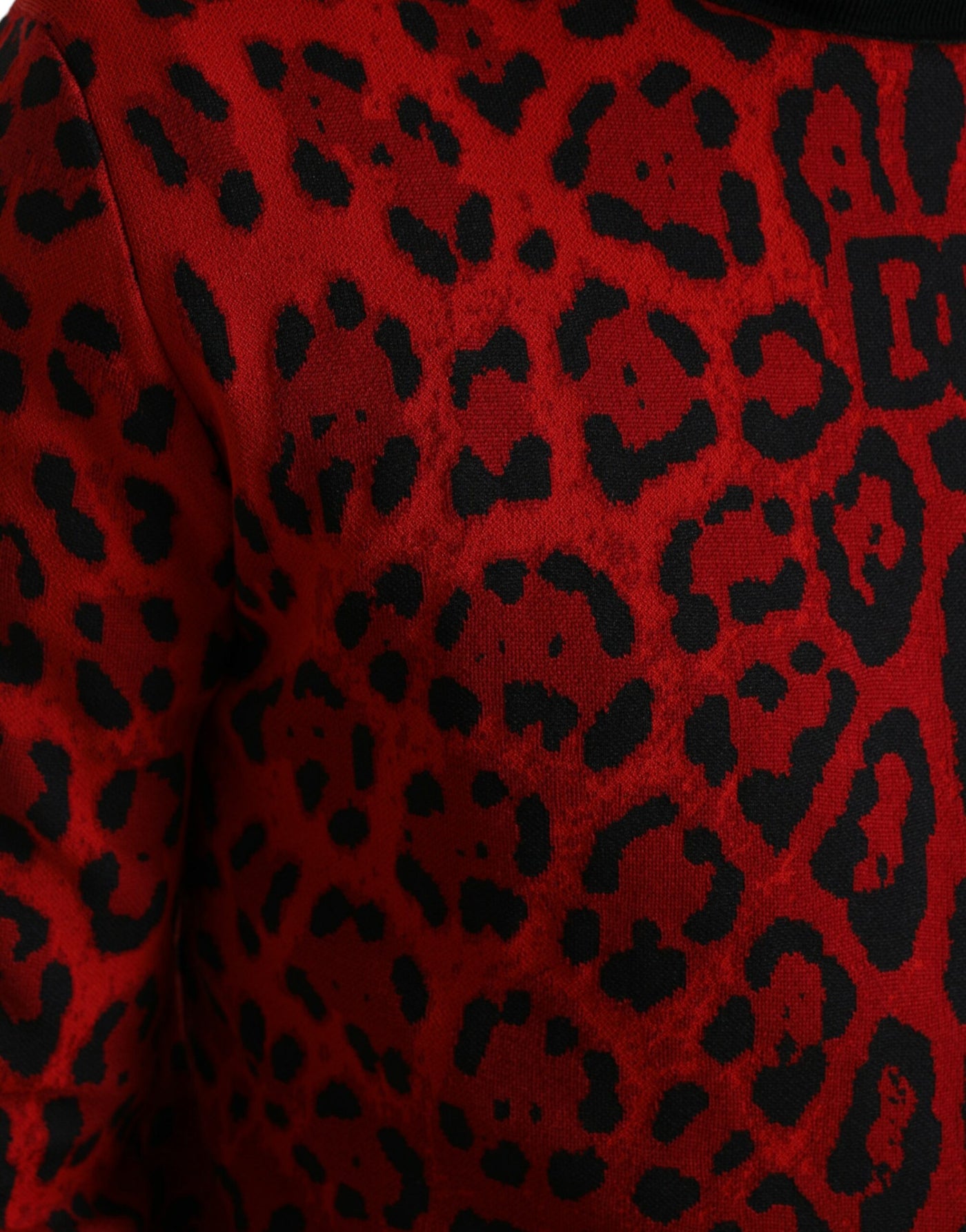 Red Leopard Print Turtleneck Pullover Sweater