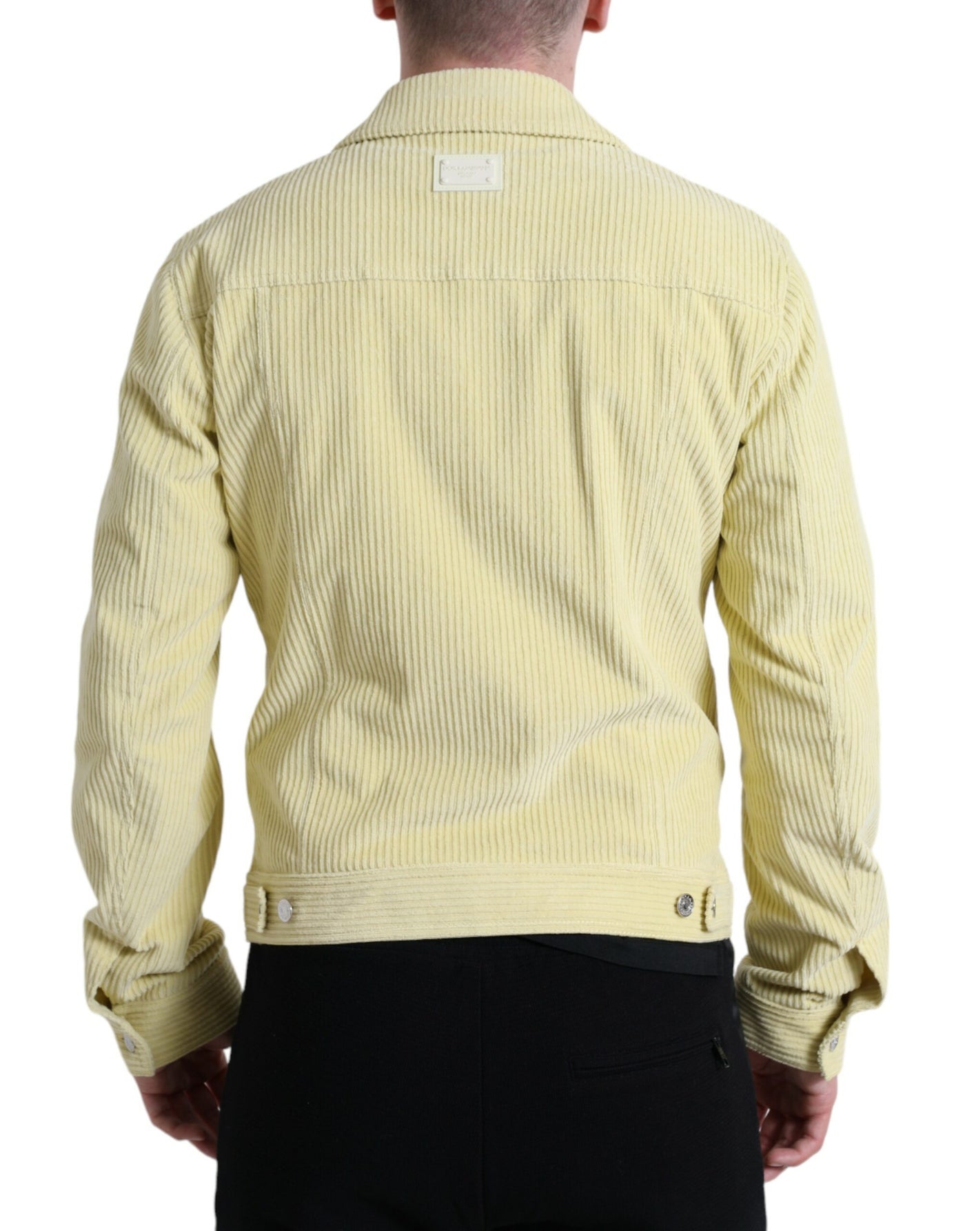 Yellow Cotton Corduroy Collared Shirt Sweater