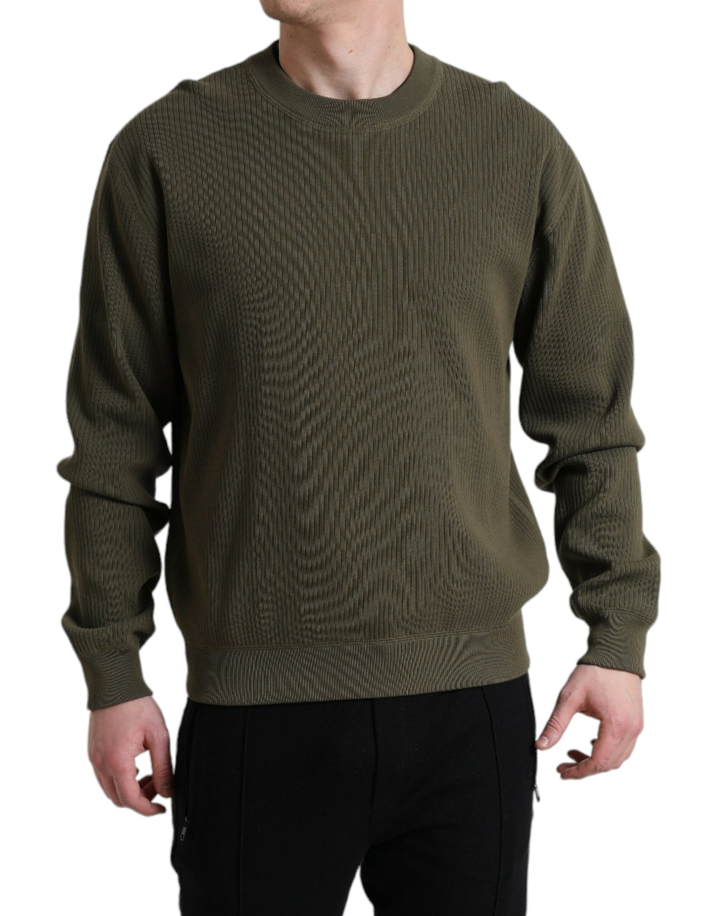 Green Cotton Crew Neck Men Pullover Sweater