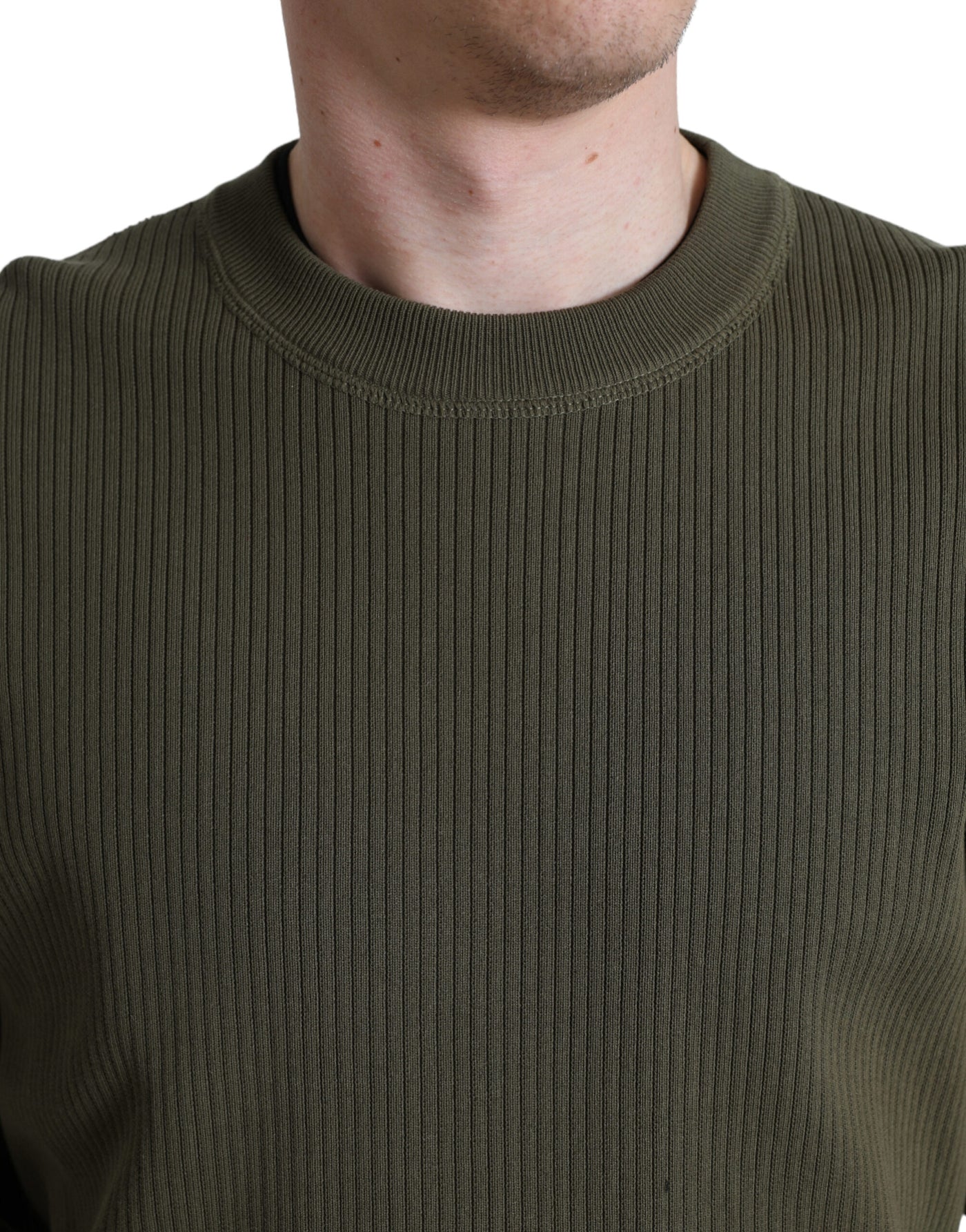 Green Cotton Crew Neck Men Pullover Sweater